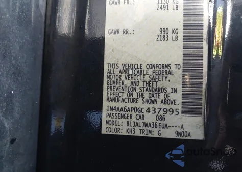 2016 Nissan Maxima 3.5 Sv from USA, damaged, VIN 1N4AA6AP0GC437995